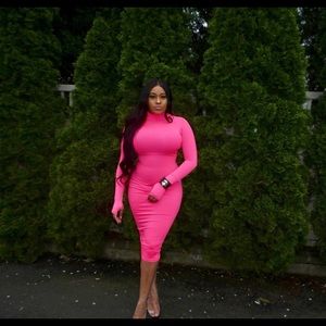 Hot Pink Finger Sleeved Dress